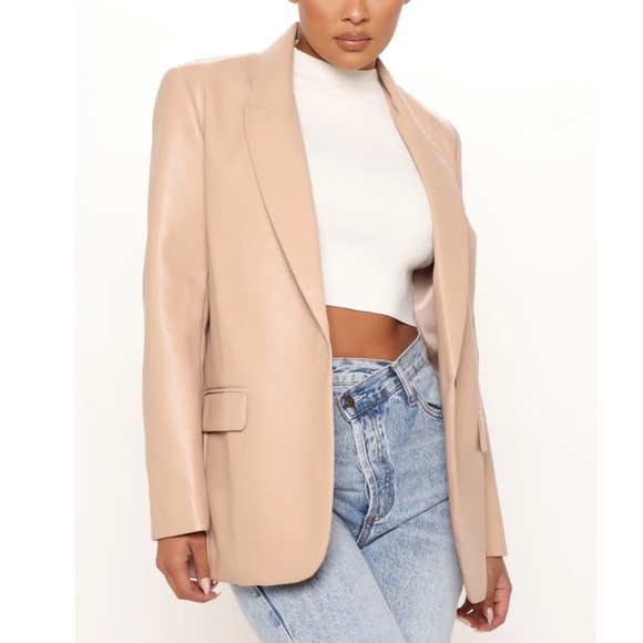 Jackets & Blazers - Tan Pleather Boyfriend Blazer